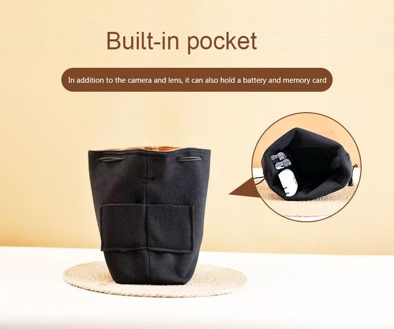 High Quality PU Leather Lens Drawstring Pouch Bag Waterproof Dust Proof Instant Camera Pouch