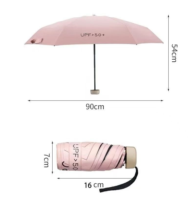 Ultra Light UPF50+ Flat 5-Folding UV Sun Umbrella Small Black Coated Travel Umbrella portable pocket umbrella