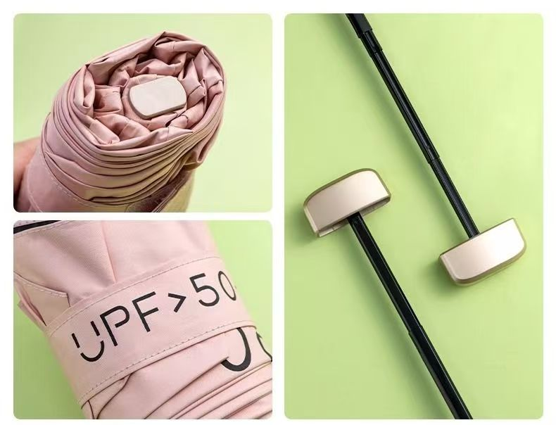 Ultra Light UPF50+ Flat 5-Folding UV Sun Umbrella Small Black Coated Travel Umbrella portable pocket umbrella