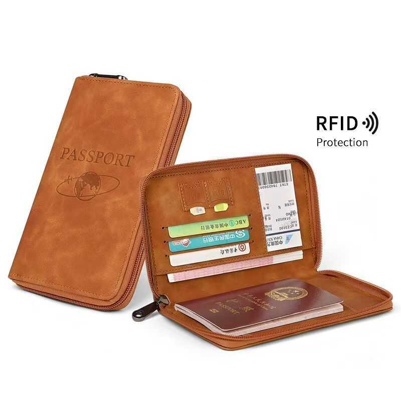 High End PU Leather RFID blocking Passport Holders Multifunctional travel wallet card holder Business Ticket holder phone passport bag