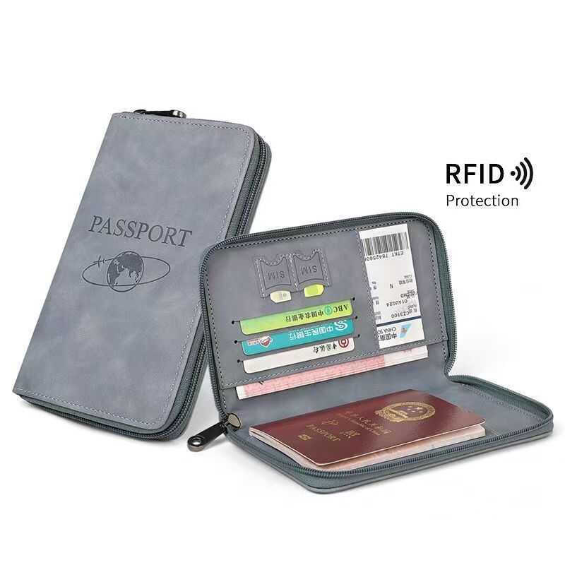 High End PU Leather RFID blocking Passport Holders Multifunctional travel wallet card holder Business Ticket holder phone passport bag