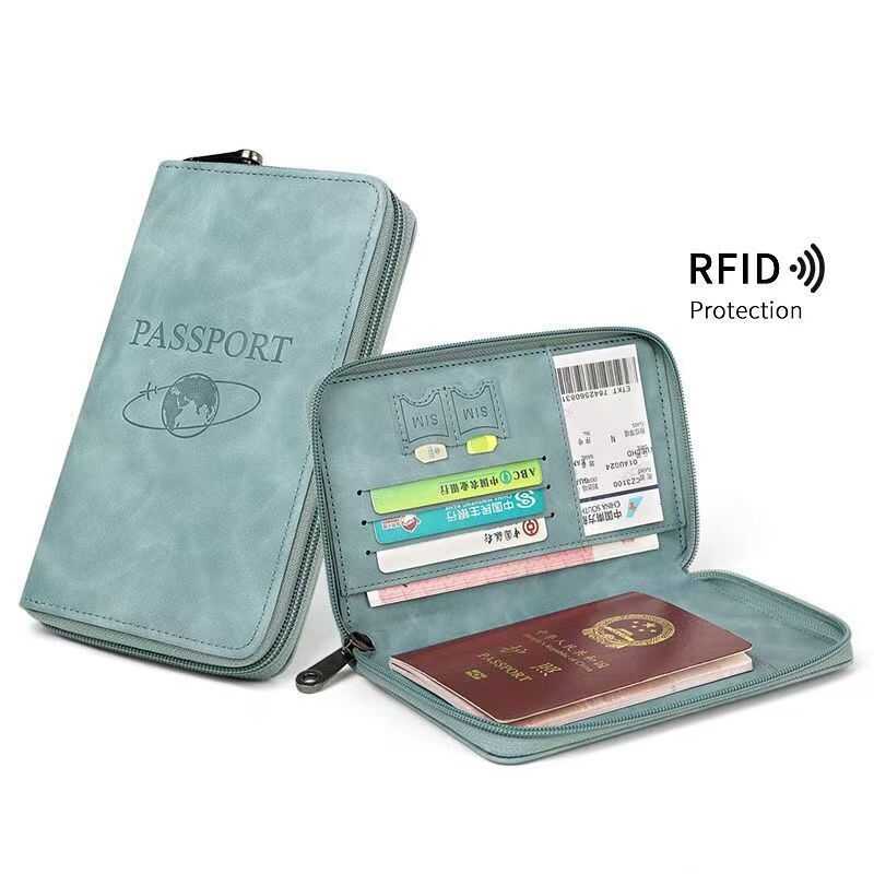 High End PU Leather RFID blocking Passport Holders Multifunctional travel wallet card holder Business Ticket holder phone passport bag