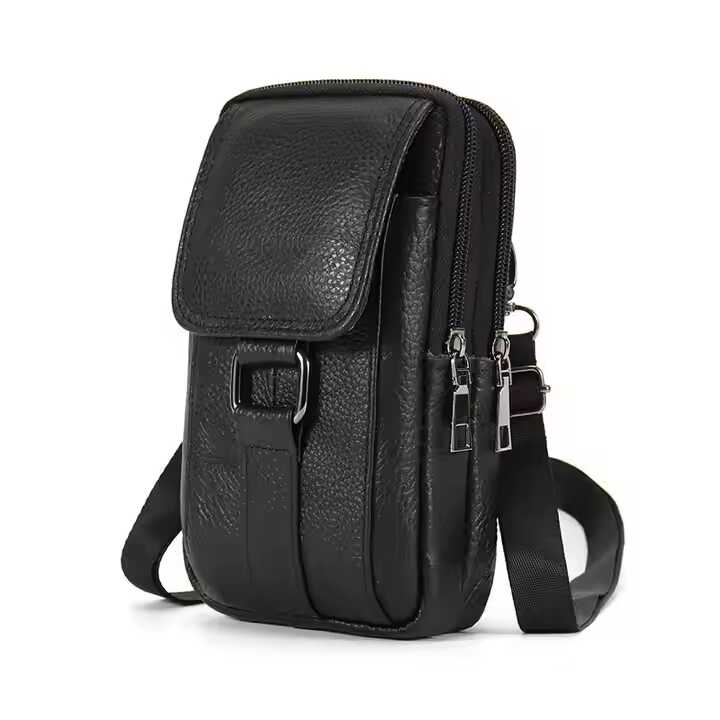 Men's PU Leather Waist Bag Crossbody Bags Mobile Belt Clip Wallet Case Cell Phone Holster Men Purse with Shoulder Strap