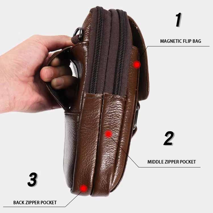 Men's PU Leather Waist Bag Crossbody Bags Mobile Belt Clip Wallet Case Cell Phone Holster Men Purse with Shoulder Strap