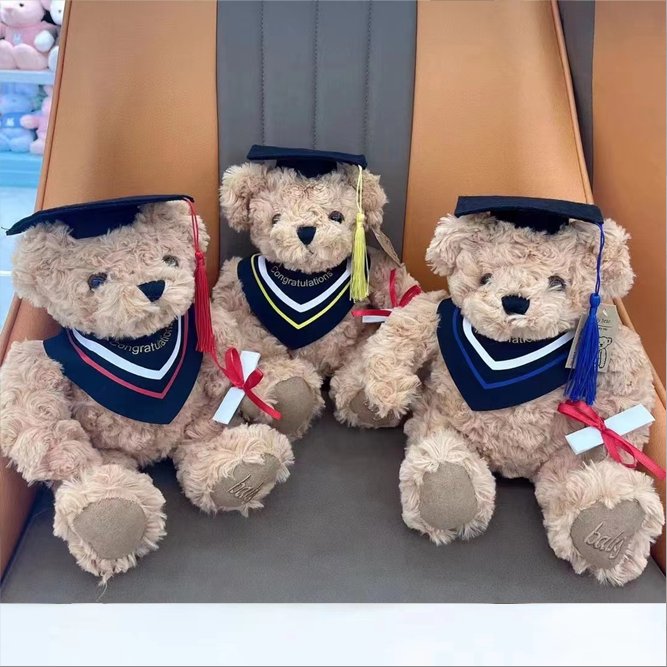 Cute Curly Teddy Bear Plush Toy – Adorned with PhD Uniform