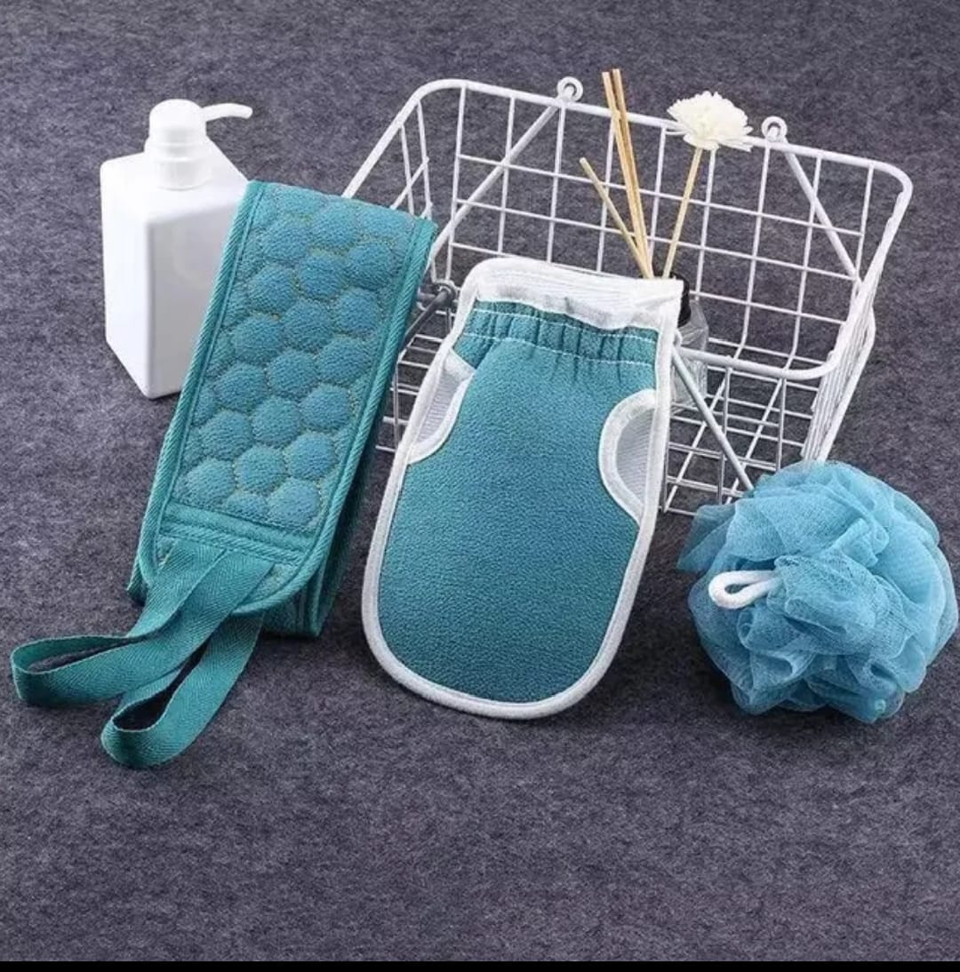 3pcs Exfoliating Bath Set, Exfoliating Gloves, Bath Flower, Back Scrubber, Bath Shower Loofah Sponge, Bathroom Accessories