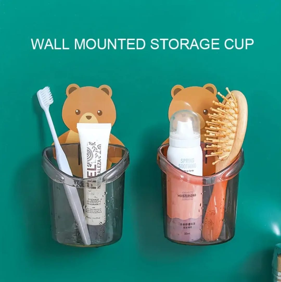 2Pcs Bear Shaped Toothbrush Holder Bathroom Cartoon Toothbrush Toothpaste Wall Suction Holder Rack Container Organizer