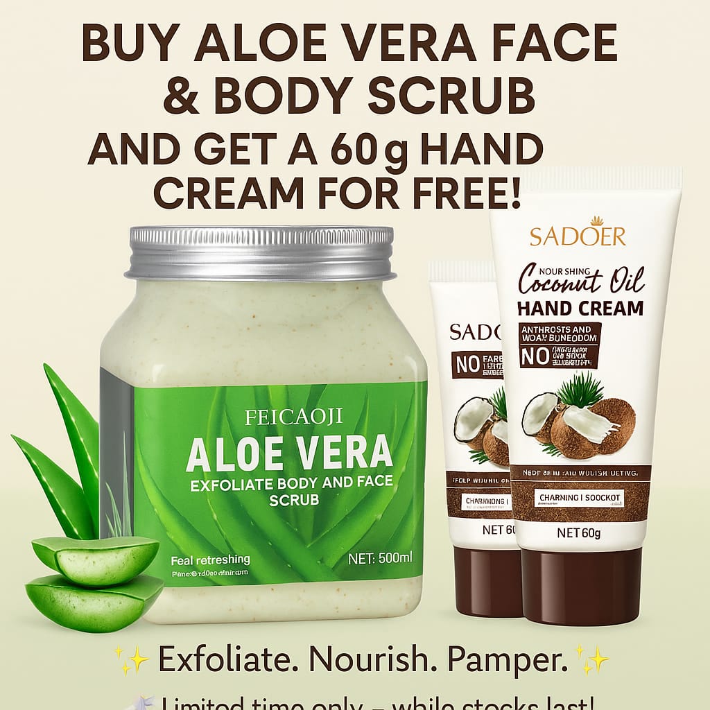 BUY  350G FACE AND BODY SCRUB GET A FREE 60G MOISTURISING COCONUT HAND CREAM FOR FREEE!!! Exfoliating,Moisturing and foaming face and body scrub for all skin types
