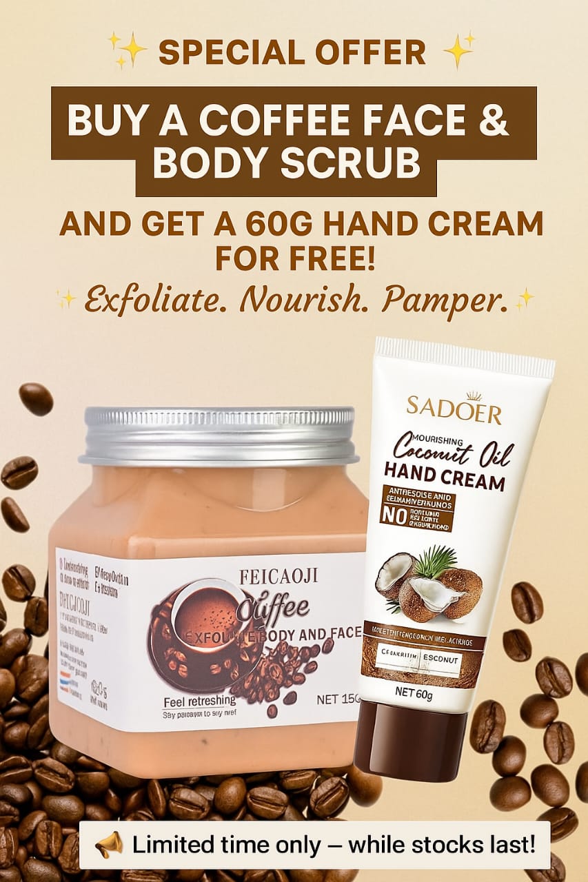 BUY  350G FACE AND BODY SCRUB GET A FREE 60G MOISTURISING COCONUT HAND CREAM FOR FREEE!!! Exfoliating,Moisturing and foaming face and body scrub for all skin types