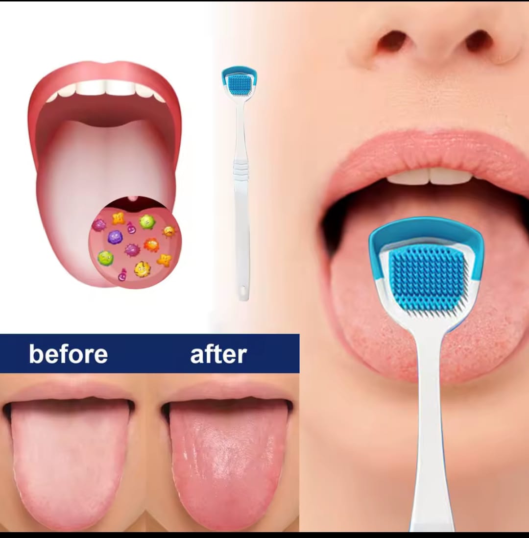 ONE PIECE REUSABLE DOUBLE SIDED ORAL TONGUE CLEANER SILICONE TO COMBACT BD BREATH. TONGUE CLEANER SCRAPER