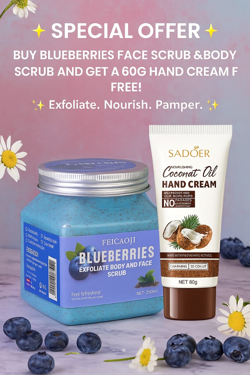 BUY  350G FACE AND BODY SCRUB GET A FREE 60G MOISTURISING COCONUT HAND CREAM FOR FREEE!!! Exfoliating,Moisturing and foaming face and body scrub for all skin types