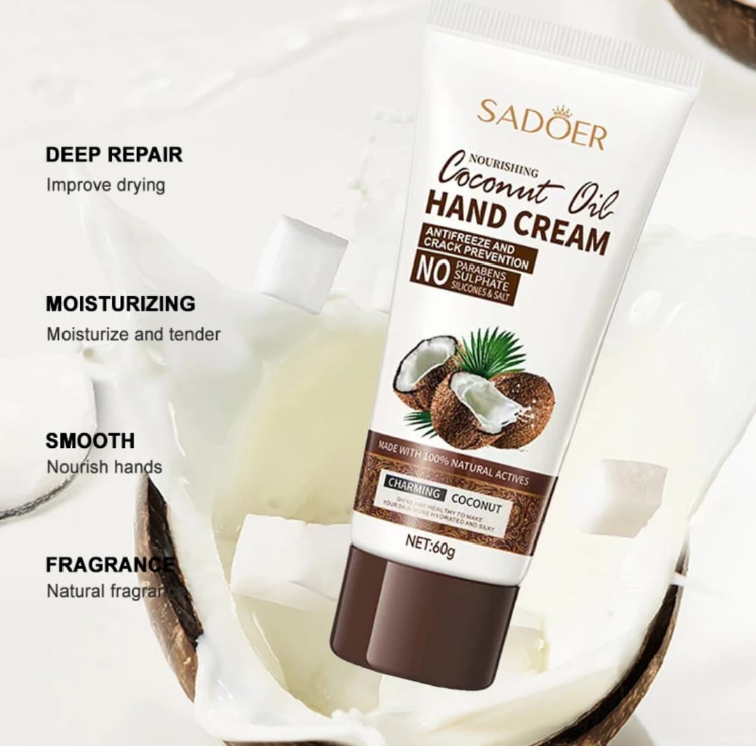 60G COCONUT HAND CREAM IMPROVES THE SKIN BRIGHTENS  DEEPLY REPAIR AND MOISTURIZING NOURISHING HAND CARE. PREVENT DRYING AND CRACKING.NON GREASY