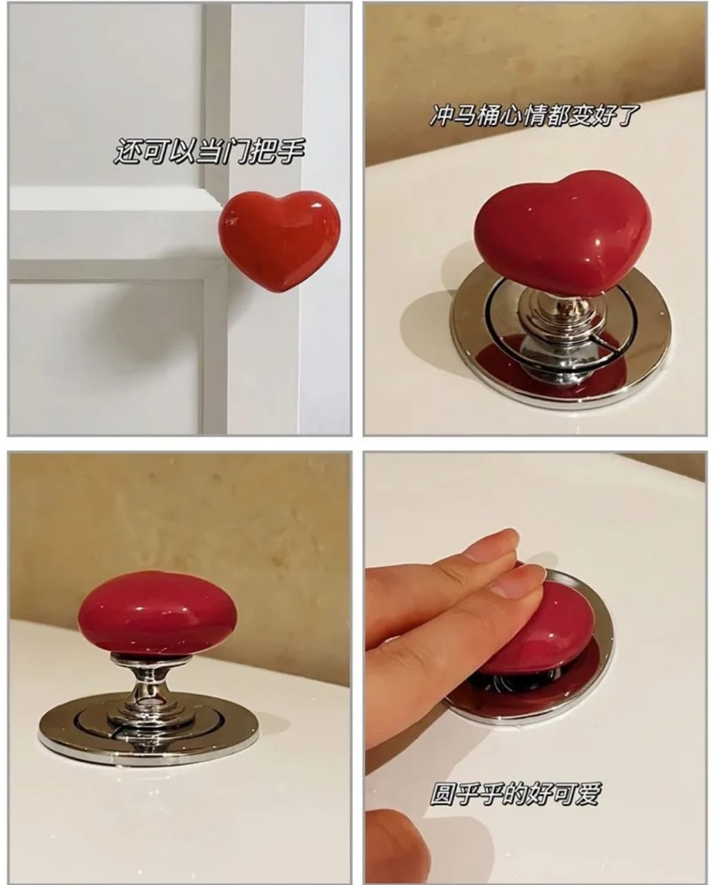 TWO PIECES TOILET PUSHER BUTTON LOVE HEART SHAPED ACCESORIES LONG NAIL SHAPE UNIVERSAL FLUSHING SWITCH TOILET BUTTON