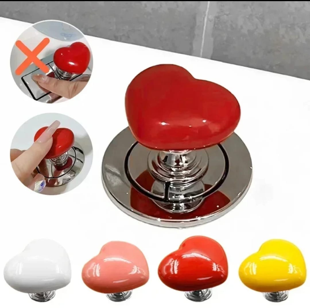 TWO PIECES TOILET PUSHER BUTTON LOVE HEART SHAPED ACCESORIES LONG NAIL SHAPE UNIVERSAL FLUSHING SWITCH TOILET BUTTON