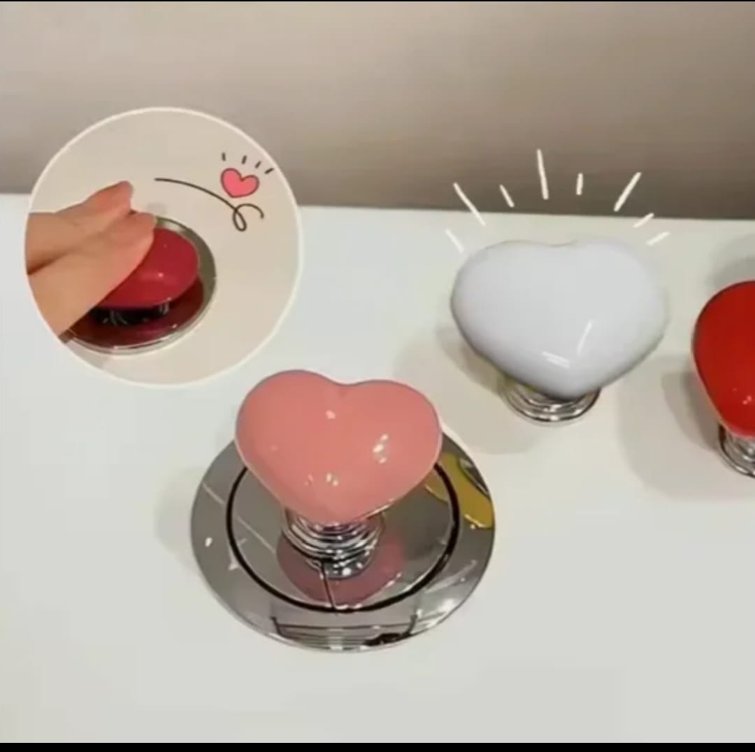 TWO PIECES TOILET PUSHER BUTTON LOVE HEART SHAPED ACCESORIES LONG NAIL SHAPE UNIVERSAL FLUSHING SWITCH TOILET BUTTON