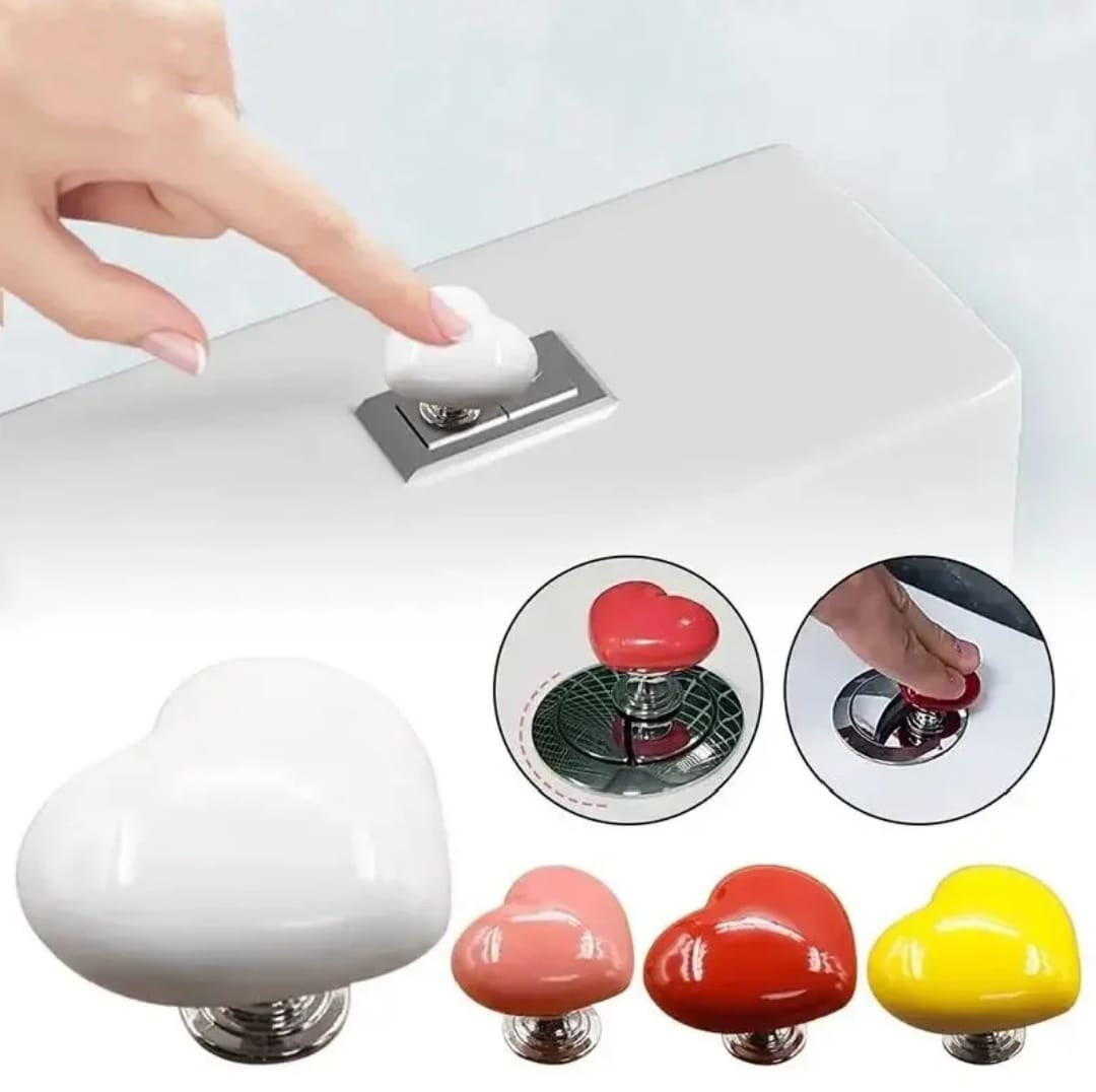 TWO PIECES TOILET PUSHER BUTTON LOVE HEART SHAPED ACCESORIES LONG NAIL SHAPE UNIVERSAL FLUSHING SWITCH TOILET BUTTON