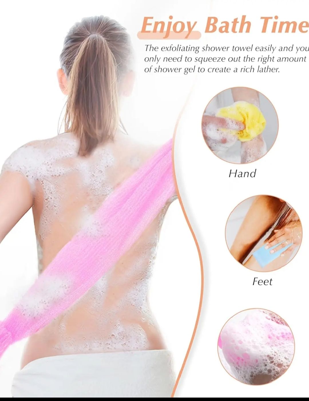 Japanese Exfoliating loofah bath, Long Exfoliating stretching Back sponge shower Scrubber for daily use. Exfoliating loofah Washcloth