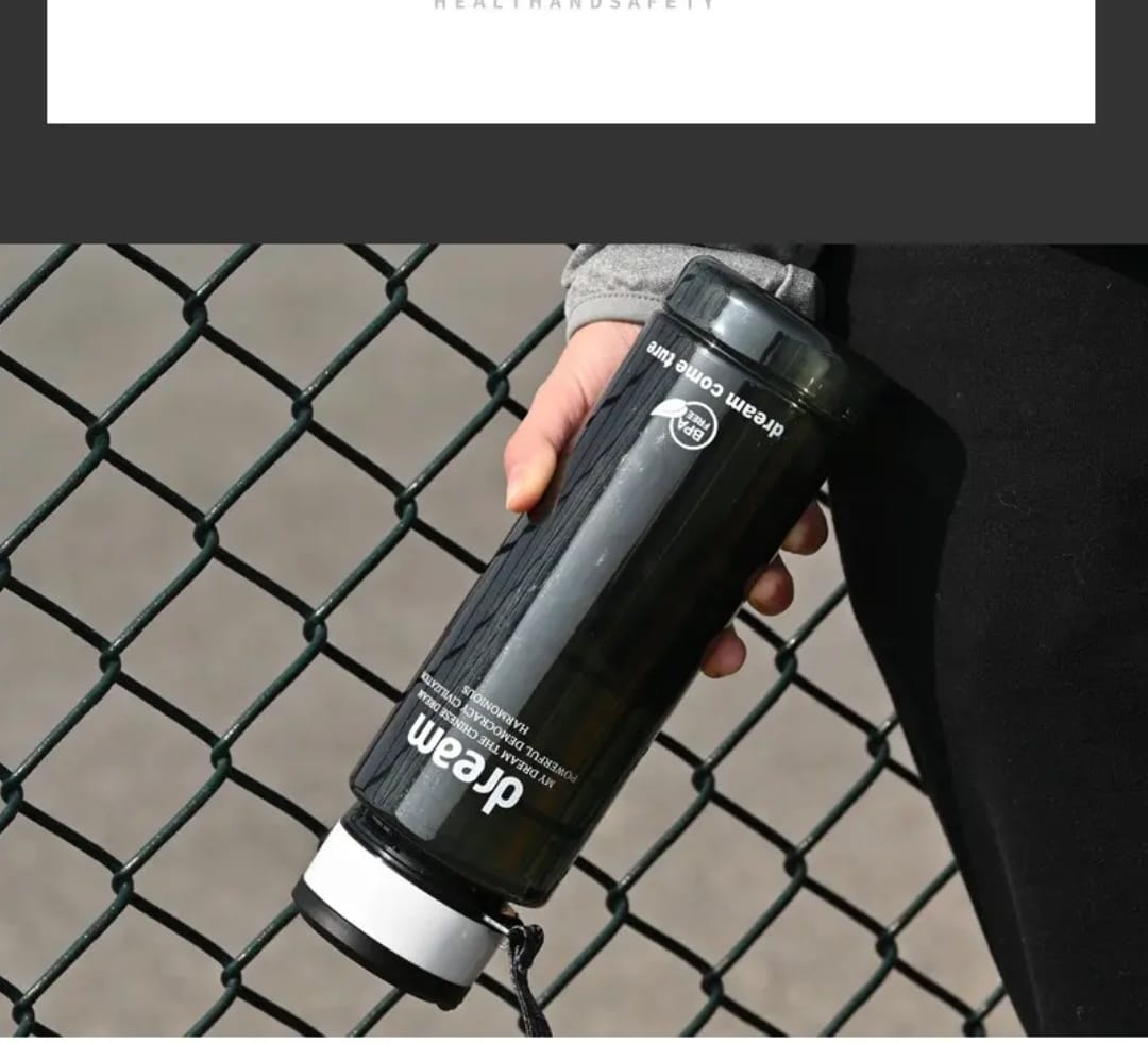 ONE LITRE BPA FREE, NON-TOXIC LEAKPROOF PORTABLE PLASTIC WATER BOTTLE SUITABLE FOR BOTH ADULT AND KIDS. - WITH TIME MARKER AND BRAIDED ROPE DRAWSTRING. FOR GYM, OFFICE, TRAVEL, AND OUTDOOR