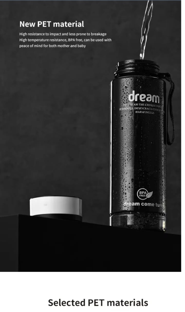 ONE LITRE BPA FREE, NON-TOXIC LEAKPROOF PORTABLE PLASTIC WATER BOTTLE SUITABLE FOR BOTH ADULT AND KIDS. - WITH TIME MARKER AND BRAIDED ROPE DRAWSTRING. FOR GYM, OFFICE, TRAVEL, AND OUTDOOR