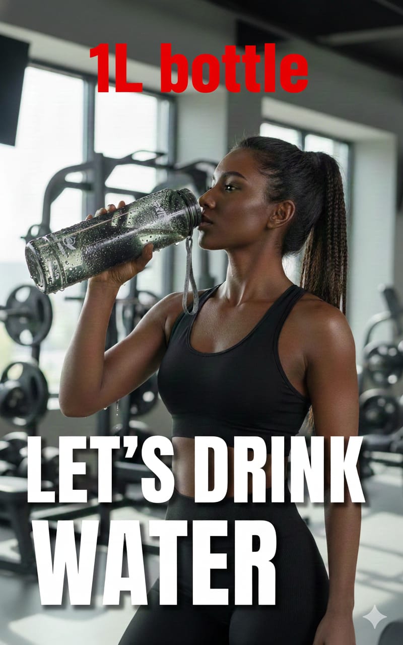 ONE LITRE BPA FREE, NON-TOXIC LEAKPROOF PORTABLE PLASTIC WATER BOTTLE SUITABLE FOR BOTH ADULT AND KIDS. - WITH TIME MARKER AND BRAIDED ROPE DRAWSTRING. FOR GYM, OFFICE, TRAVEL, AND OUTDOOR