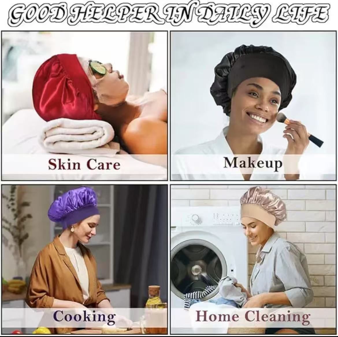 3PCS  Women's hats  silk headscarves   sleep elastic broadband silk sleep caps  breathable hair covers   sleep bandanas