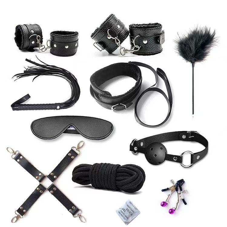 10pcs SM Bondage Restraint Set suitable for couples  Masturba Sex Toy couples  women  plush handcuff bondage kit   adult toys and games  with eye mask  leather whip  nipple clamp and other accessories