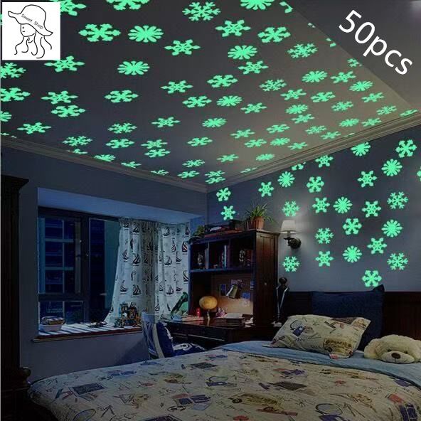 3D Home decoration   wall decoration   glowing snowflake wall stickers   luminous stickers for baby room   living room and bedroom decoration  Snowflake   luminous snowflake stickers 3D wallpaper