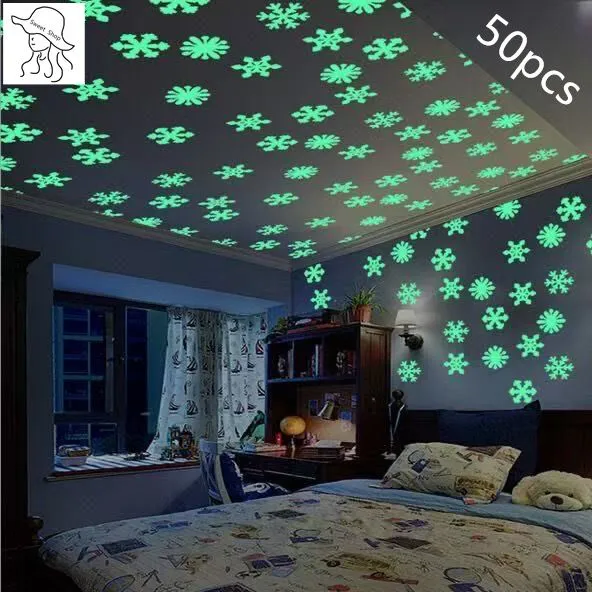 3D Home decoration   wall decoration   glowing snowflake wall stickers   luminous stickers for baby room   living room and bedroom decoration  Snowflake   luminous snowflake stickers 3D wallpaper