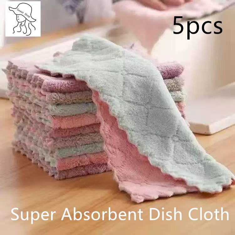 5pcs  dish towel  Super absorbent   oil-resistant   for kitchen   dish cloth   household tableware   cleaning towel   can be used for kitchen utensils and small appliance cleaning