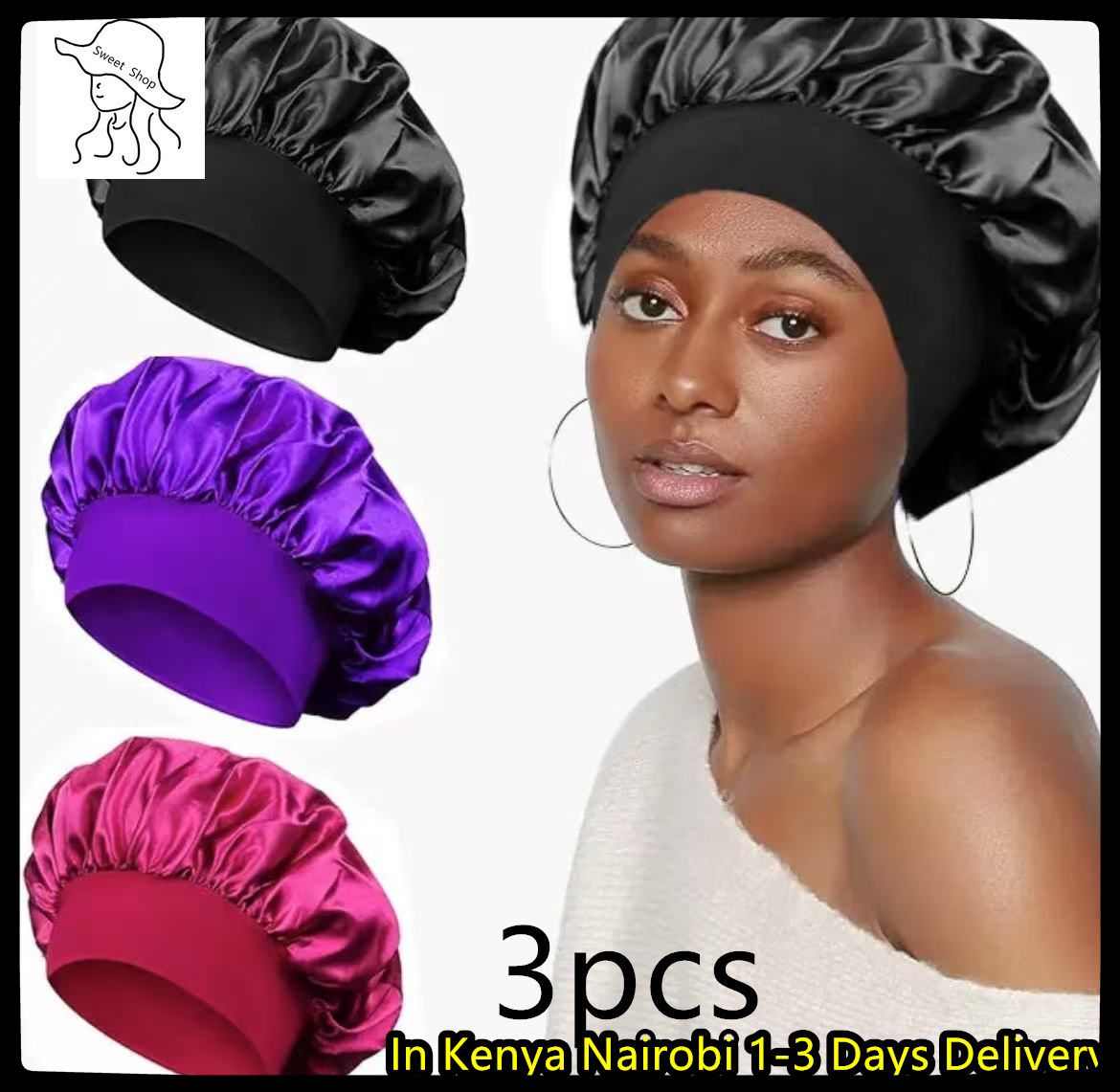 3PCS  Women's hats  silk headscarves   sleep elastic broadband silk sleep caps  breathable hair covers   sleep bandanas