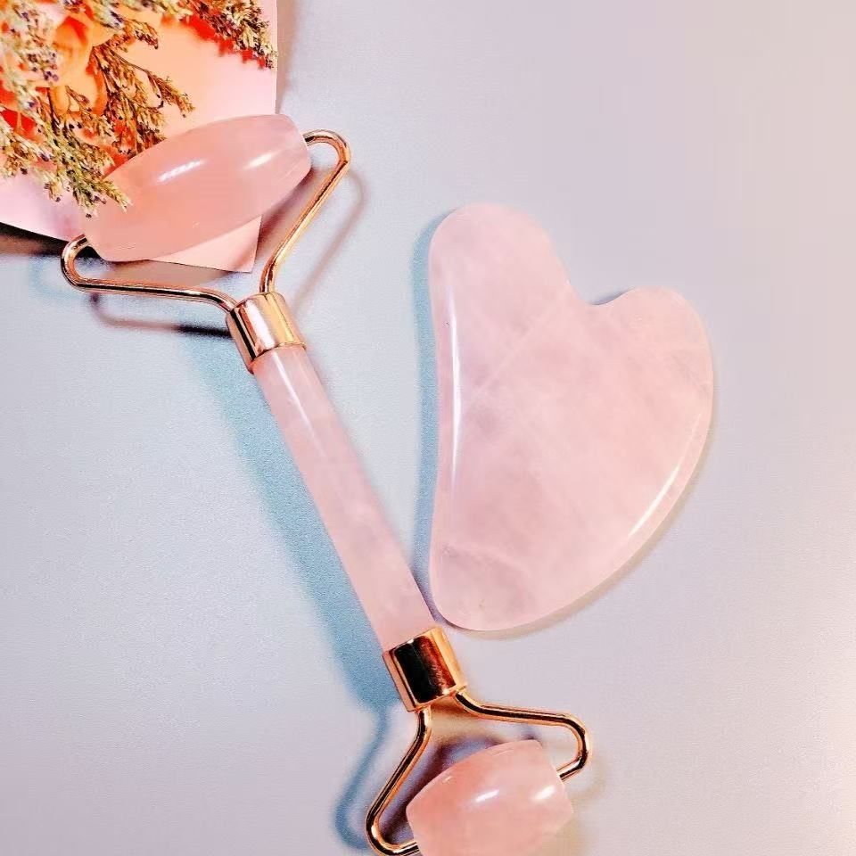 2pcs/set  Pink Roller  Massager   Resin Guasha Scraping Board Facial Skin Care guasha massage for face Scraper SPA Massager Acupuncture Tools Lifting and Firming Anti-Wrinkle  Facial Roller