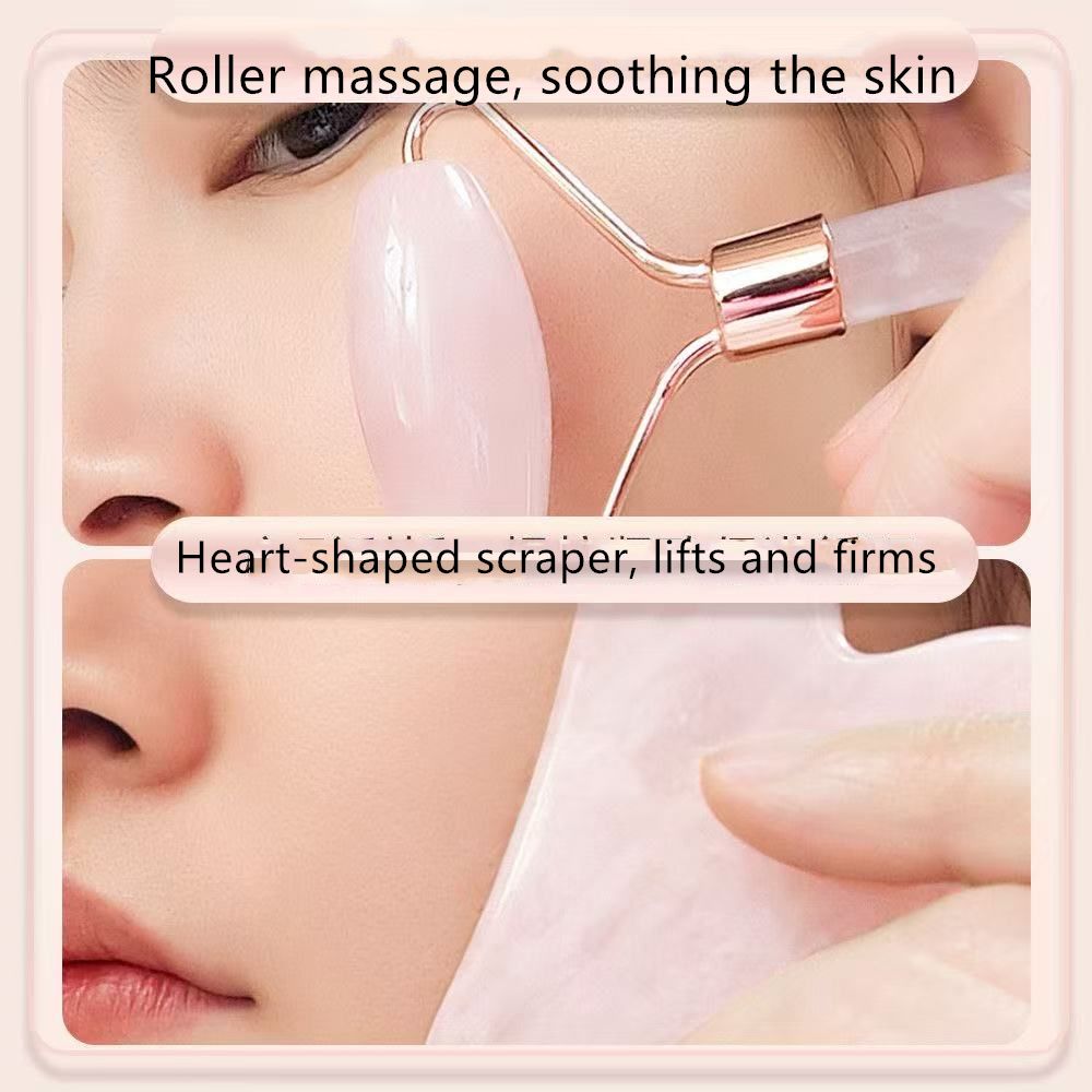 2pcs/set  Pink Roller  Massager   Resin Guasha Scraping Board Facial Skin Care guasha massage for face Scraper SPA Massager Acupuncture Tools Lifting and Firming Anti-Wrinkle  Facial Roller