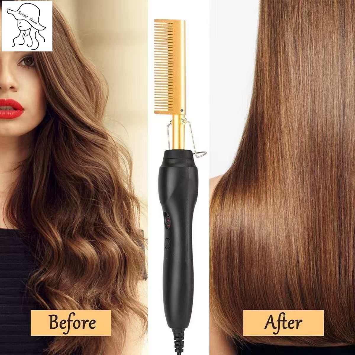 2 in 1 electric hair straightener Hot Comb Straightener Electric Hair Straightener Hair Curler Wet Dry Use Hair Flat Irons Hot Heating Comb For Hair