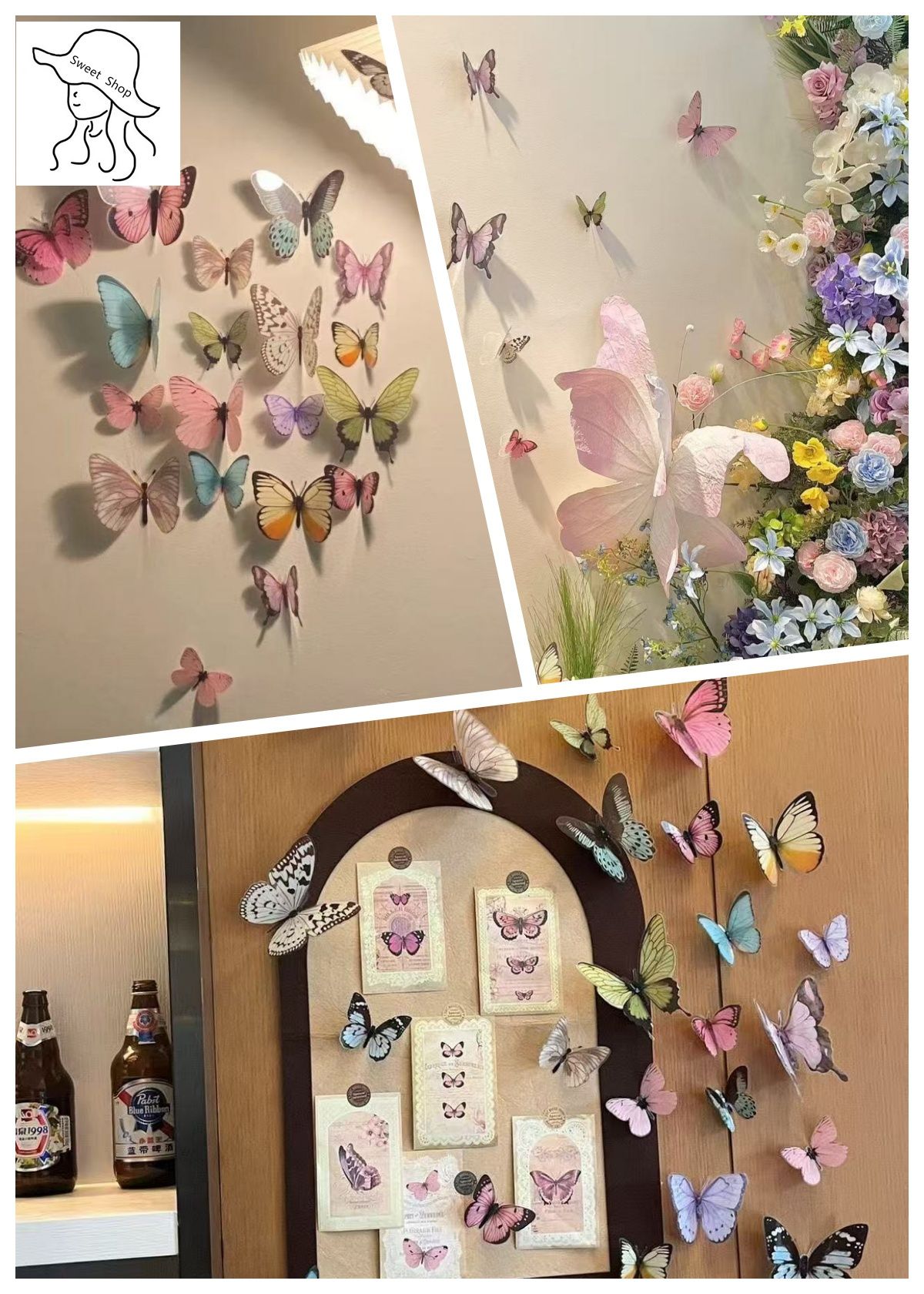 12 pcs  3D butterfly wall decorations   butterfly wall stickers   home decor  art stickers  3D wallpaper House decorative stickers, furniture decorative stickers, interior decorative murals, wallpaper