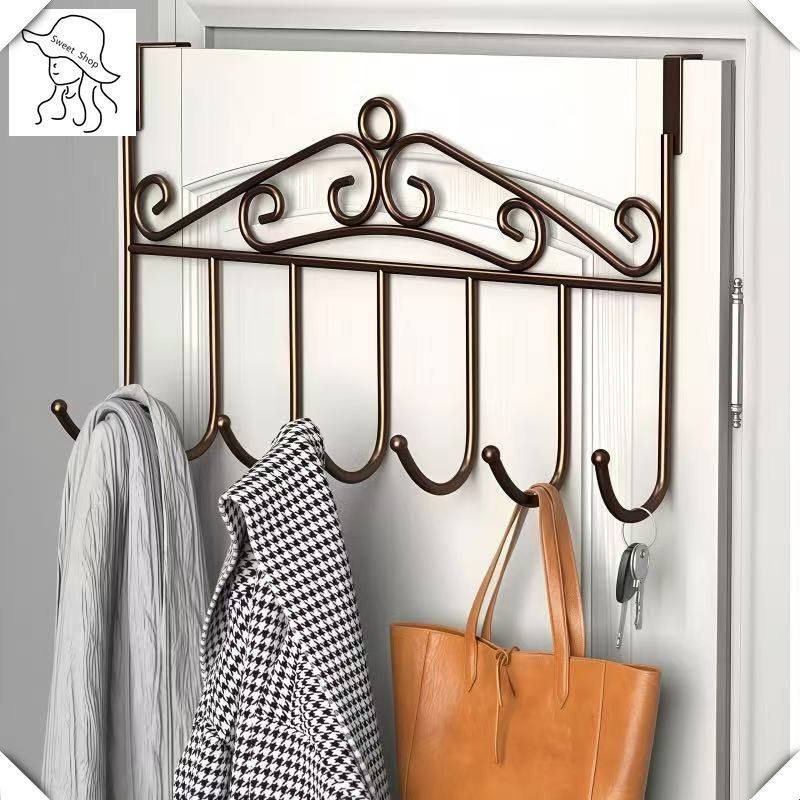 7 Hooks  Kitchen hook Over the Door Hanger Punch-free Clothes Hat Bag Hook for Kitchen Bathroom Towel Hook Key Holder Metal Hanger Bracket  kitchenware