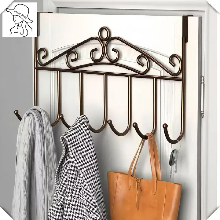 7 Hooks  Kitchen hook Over the Door Hanger Punch-free Clothes Hat Bag Hook for Kitchen Bathroom Towel Hook Key Holder Metal Hanger Bracket  kitchenware