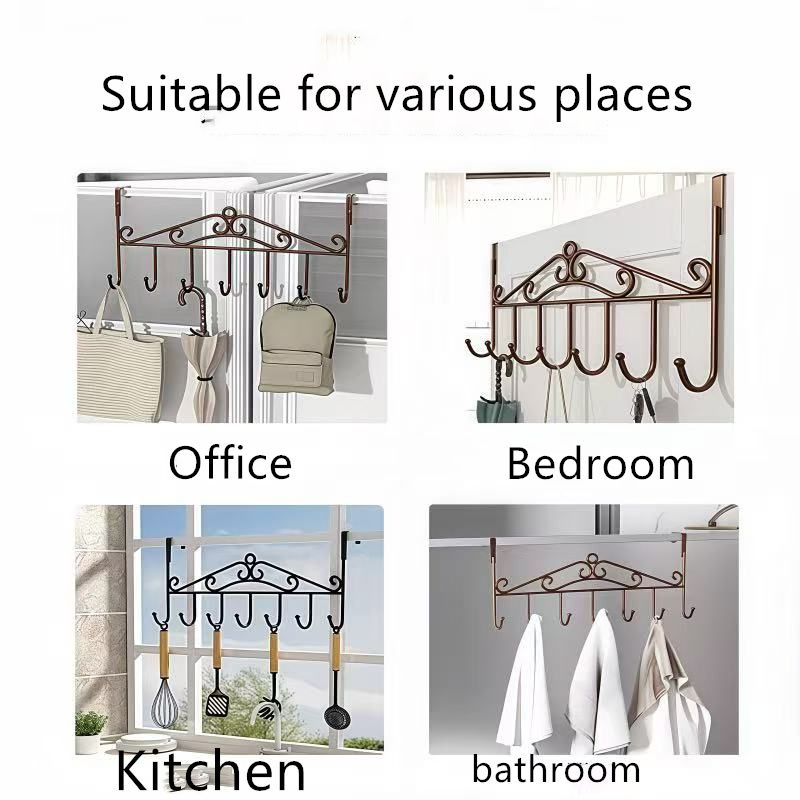 7 Hooks  Kitchen hook Over the Door Hanger Punch-free Clothes Hat Bag Hook for Kitchen Bathroom Towel Hook Key Holder Metal Hanger Bracket  kitchenware