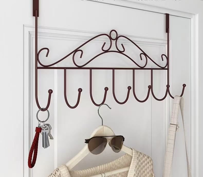 7 Hooks  Kitchen hook Over the Door Hanger Punch-free Clothes Hat Bag Hook for Kitchen Bathroom Towel Hook Key Holder Metal Hanger Bracket  kitchenware