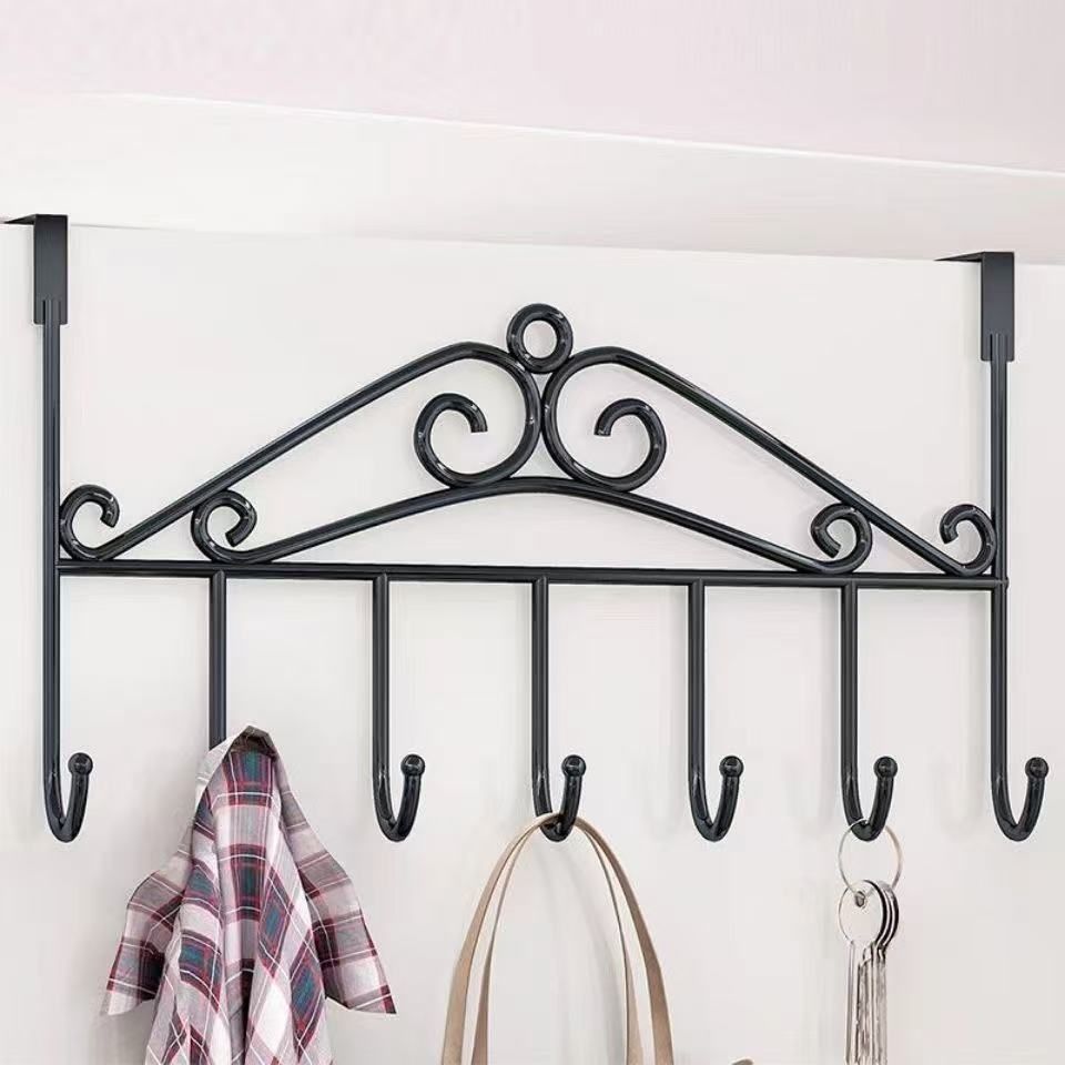7 Hooks  Kitchen hook Over the Door Hanger Punch-free Clothes Hat Bag Hook for Kitchen Bathroom Towel Hook Key Holder Metal Hanger Bracket  kitchenware