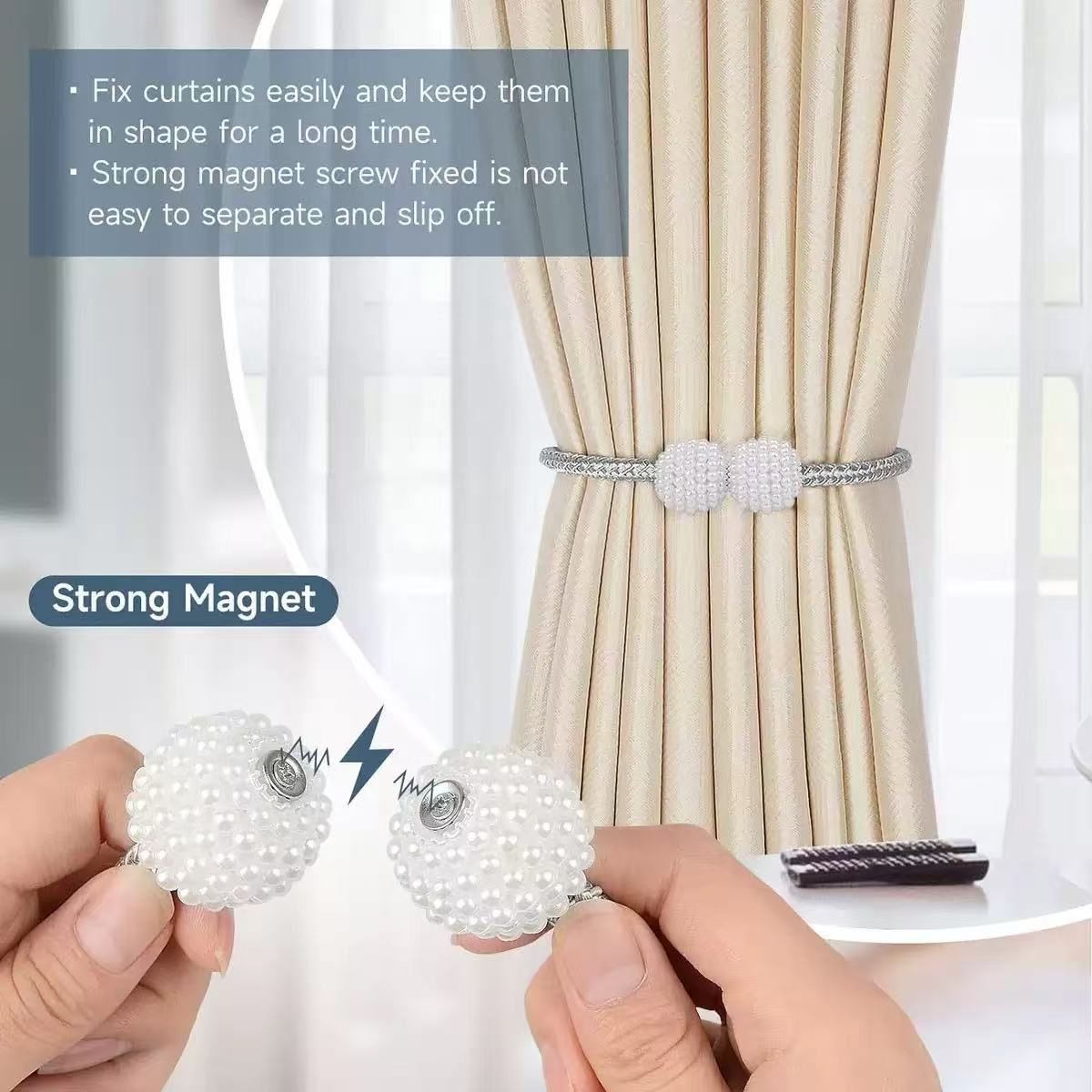 Magnetic curtain tieback clips  home decoration  pearl magnetic buckle  no-drill magnetic clasp  curtain rope holder  window tieback  curtain buckle  rope holder