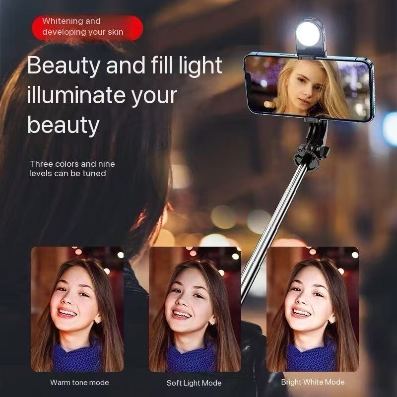 R1/R1S/ R1S-L  Phone desktop stand  Bluetooth selfie stick 3in1 phones tripod stand fill light telescopic selfie stick wireless remote control tripod Bluetooth live streaming mobile   phone holder