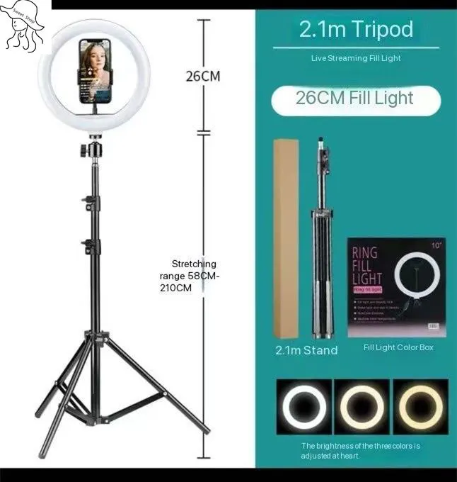 10 Inch Ring Light with 2.1M Tripod Stand Professional Studio Setup with Phone Holder for Live Streaming, Phone desktop stand Makeup Selfie Video Recording Phone holder