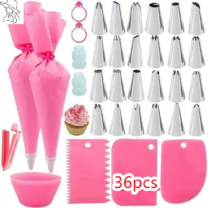 36 pieces/set  DIY cake decorating tool set  cupcake, cake decoration  baking tools  stainless steel nozzles  lace piping tips  piping nozzles  pastry nozzles  piping bags  cream decorating tips