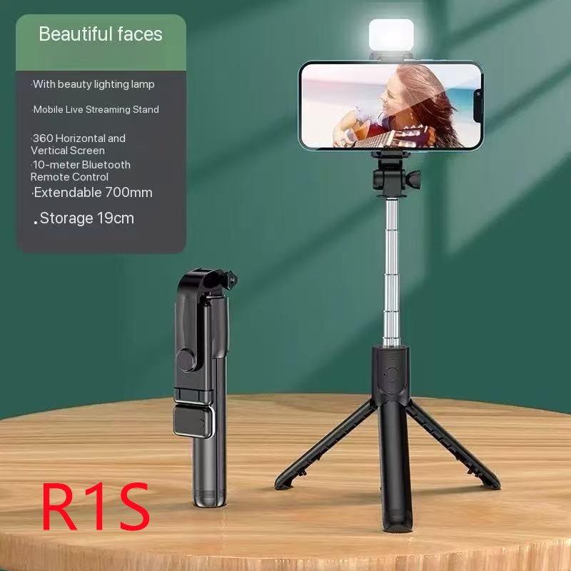 R1/R1S/ R1S-L  Phone desktop stand  Bluetooth selfie stick 3in1 phones tripod stand fill light telescopic selfie stick wireless remote control tripod Bluetooth live streaming mobile   phone holder