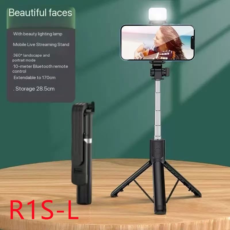 R1/R1S/ R1S-L  Phone desktop stand  Bluetooth selfie stick 3in1 phones tripod stand fill light telescopic selfie stick wireless remote control tripod Bluetooth live streaming mobile   phone holder