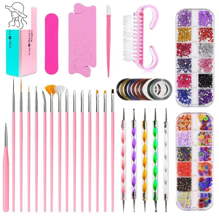 Nail stickers manicure tools   Nail art kit Nail art tool set  nail brush  nail file  glitter  drill pen  multifunctional color set  nail Art Brushes
