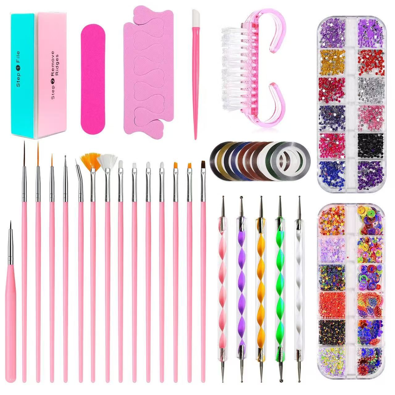 Nail stickers manicure tools   Nail art kit Nail art tool set  nail brush  nail file  glitter  drill pen  multifunctional color set  nail Art Brushes
