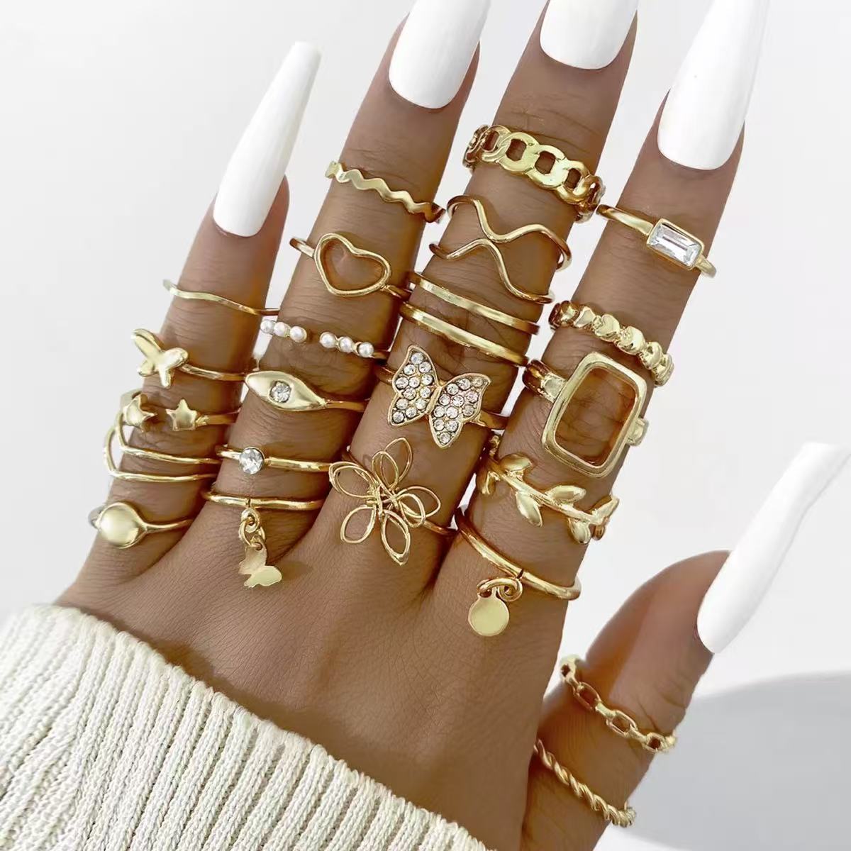 22 23 18 24  PCS /women rings   Butterfly Rings Opening Multioint Rings Set Love Rings Female High Quality Accessories Women's Jewelry Set Used For Shooting Props Or Daily Wear