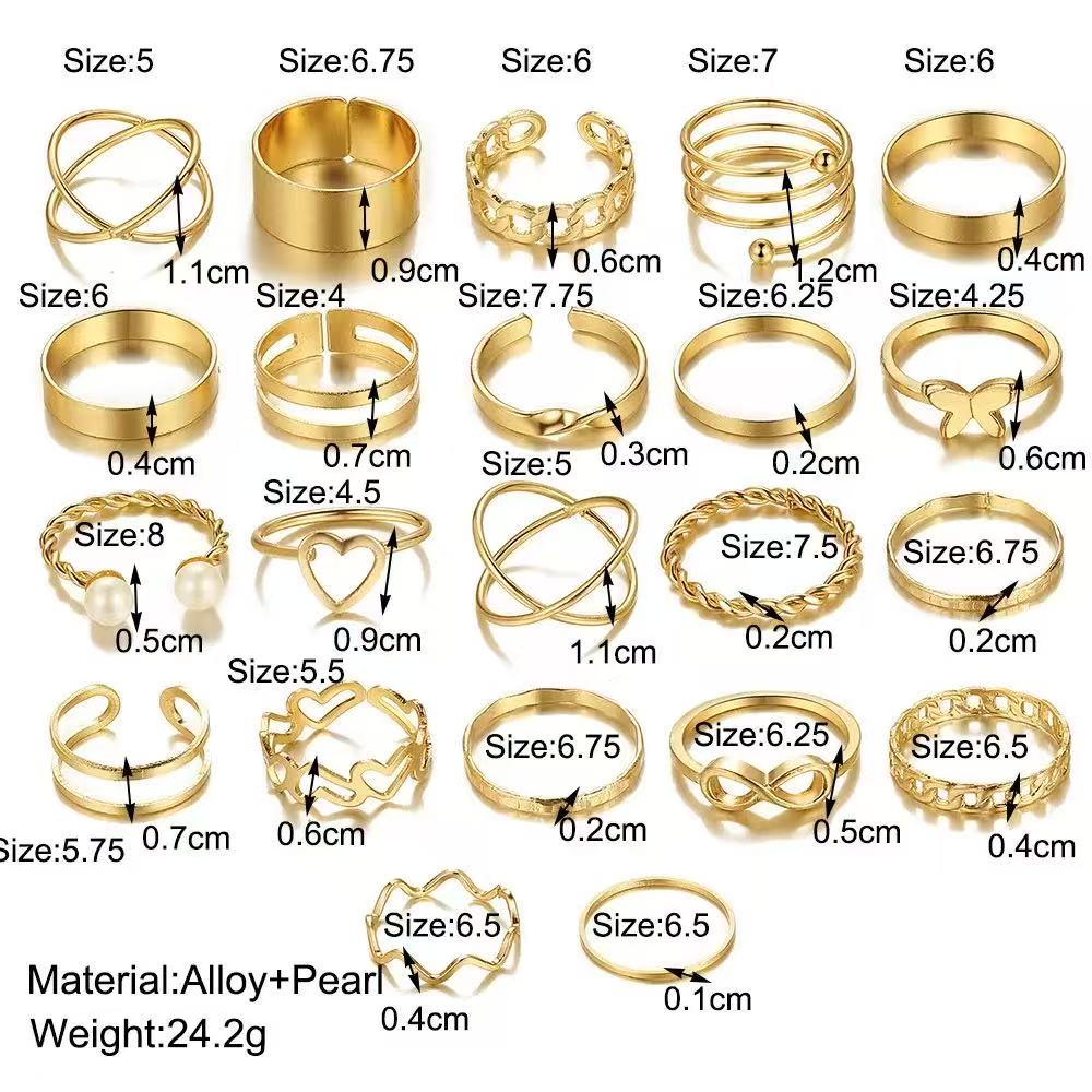 22 23 18 24  PCS /women rings   Butterfly Rings Opening Multioint Rings Set Love Rings Female High Quality Accessories Women's Jewelry Set Used For Shooting Props Or Daily Wear