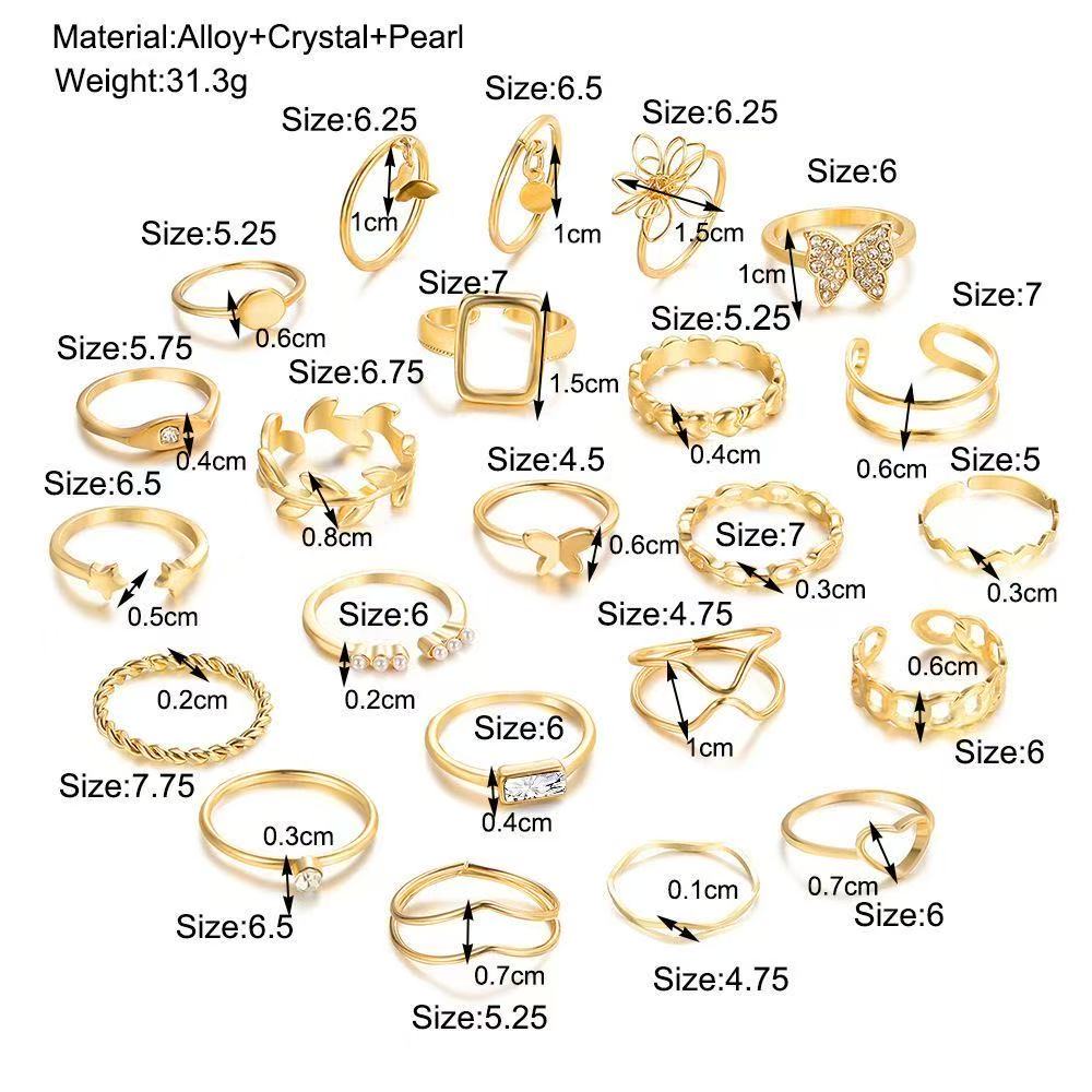 22 23 18 24  PCS /women rings   Butterfly Rings Opening Multioint Rings Set Love Rings Female High Quality Accessories Women's Jewelry Set Used For Shooting Props Or Daily Wear
